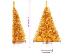  Umělý poloviční vánoční stromek se stojanem zlatý 150 cm PVC