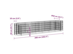  Gabionový vyvýšený záhon pozinkované železo 260 x 50 x 50 cm