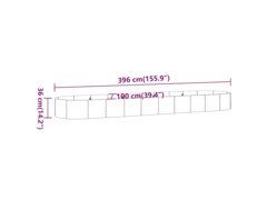  Zahradní truhlík práškově lakovaná ocel 396x100x36 cm stříbrný