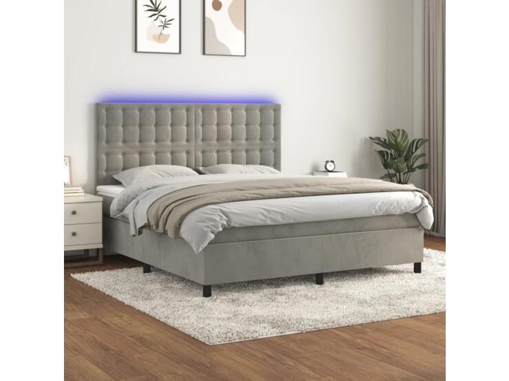  Box spring postel s matrací a LED světle šedá 160x200 cm samet