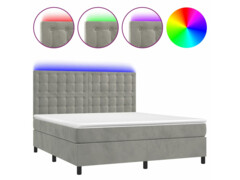  Box spring postel s matrací a LED světle šedá 160x200 cm samet