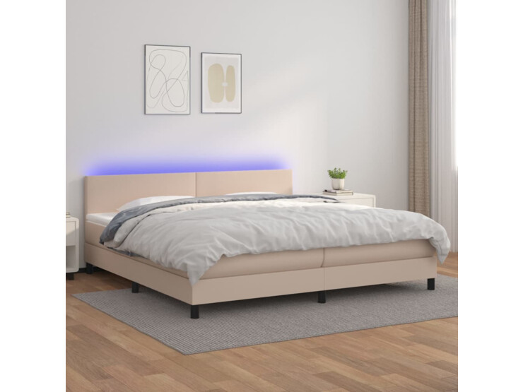  Box spring postel matrace a LED cappuccino 200x200cm umělá kůže