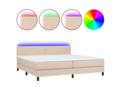  Box spring postel matrace a LED cappuccino 200x200cm umělá kůže