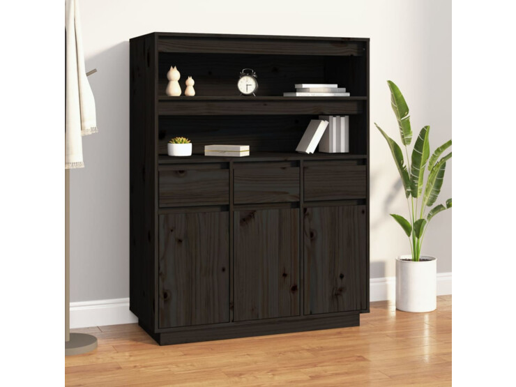  Skříň highboard černá 89x40x116,5 cm masivní borové dřevo