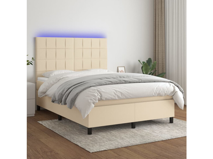  Box spring postel s matrací a LED krémová 140x190 cm textil