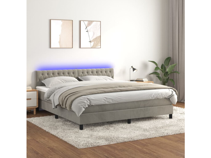  Box spring postel s matrací a LED světle šedá 180x200 cm samet