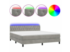  Box spring postel s matrací a LED světle šedá 180x200 cm samet