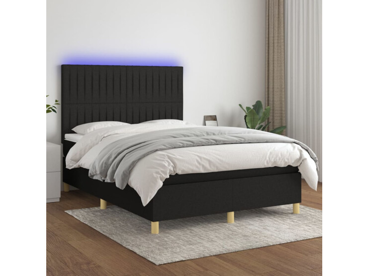  Box spring postel s matrací a LED černá 140x200 cm textil