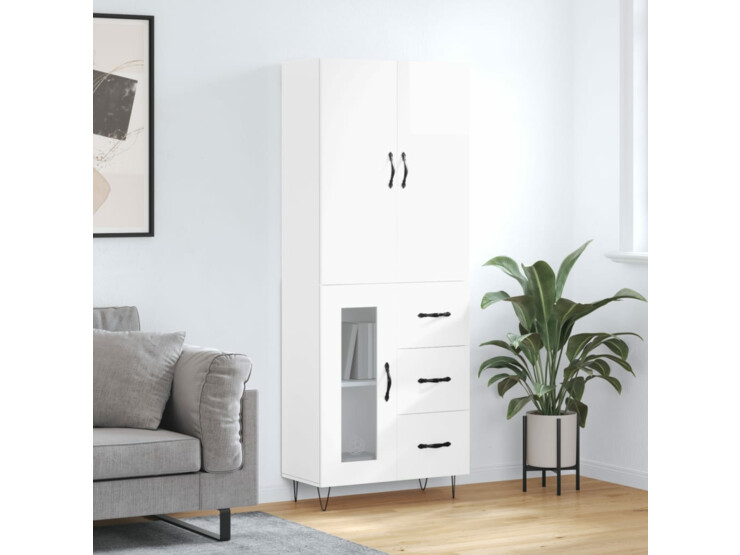  Skříň highboard lesklá bílá 69,5 x 34 x 180 cm kompozitní dřevo