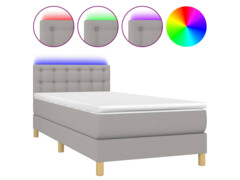  Box spring postel s matrací a LED světle šedá 90x190 cm textil