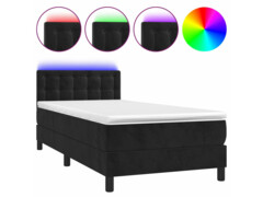  Box spring postel s matrací a LED černá 90x190 cm samet